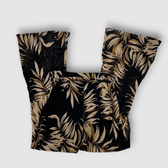 ReVamped Wide Leg Flare Tropical Palm Print Tie Waist Pants - Picture 6 of 7